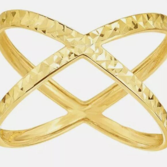 14K yellow gold diamond cut crisscross X ring size 7 ladies super sparkly - Picture 1 of 12